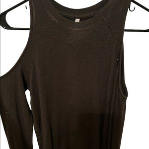 Army green cut out shoulder long sleeve
